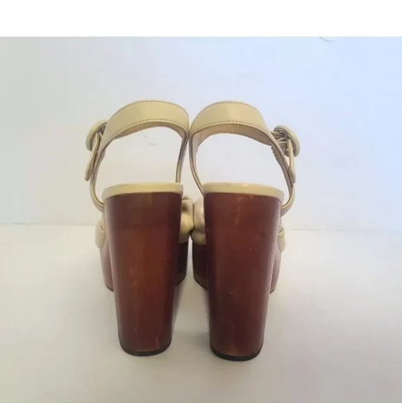 Veronica Beard Designer Cream Leather Gela Platform Heels 5" US 8 - Picture 7 of 10